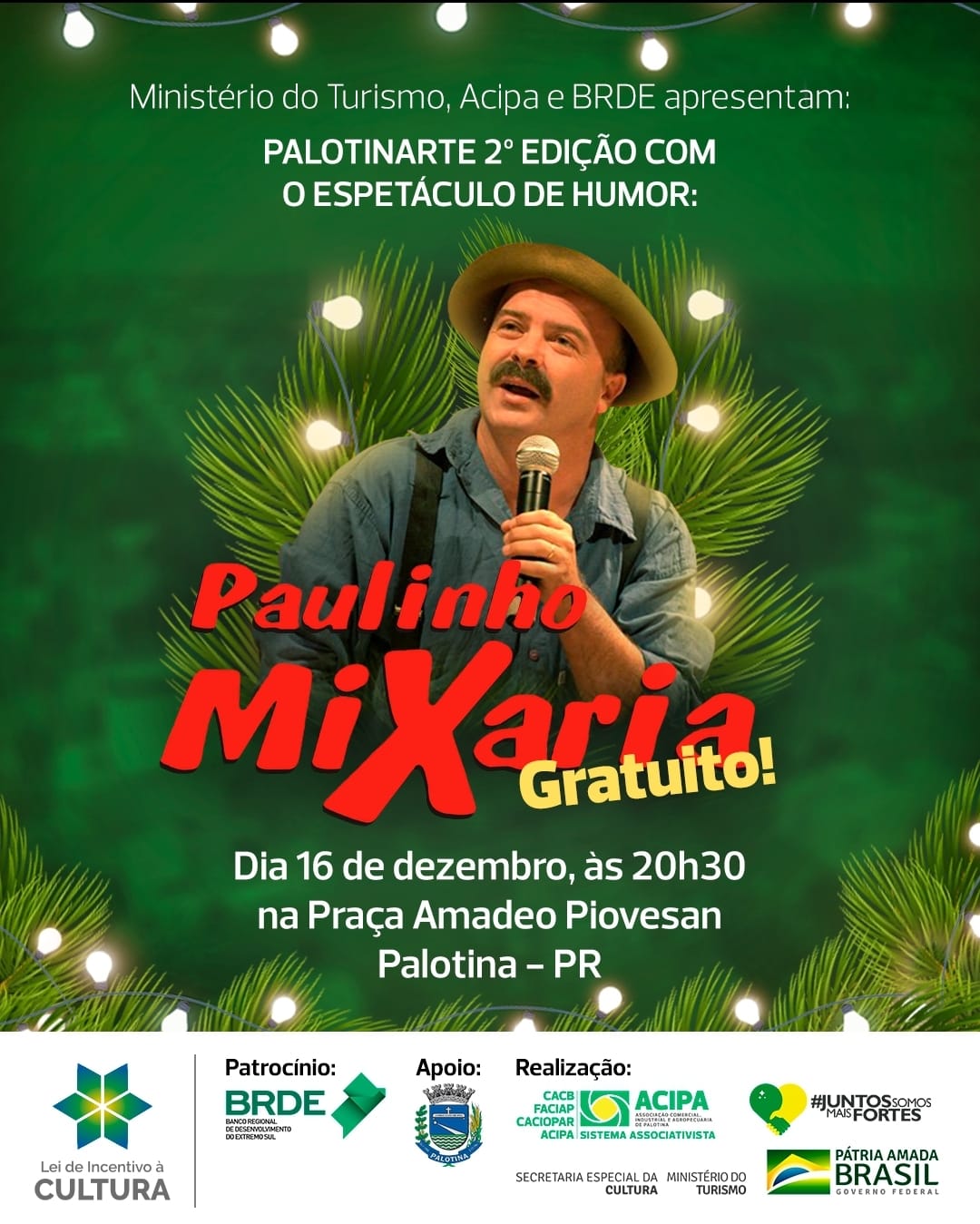 Paulinho Mixaria vai se apresentar na praça Amadeu Piovesan em Palotina       