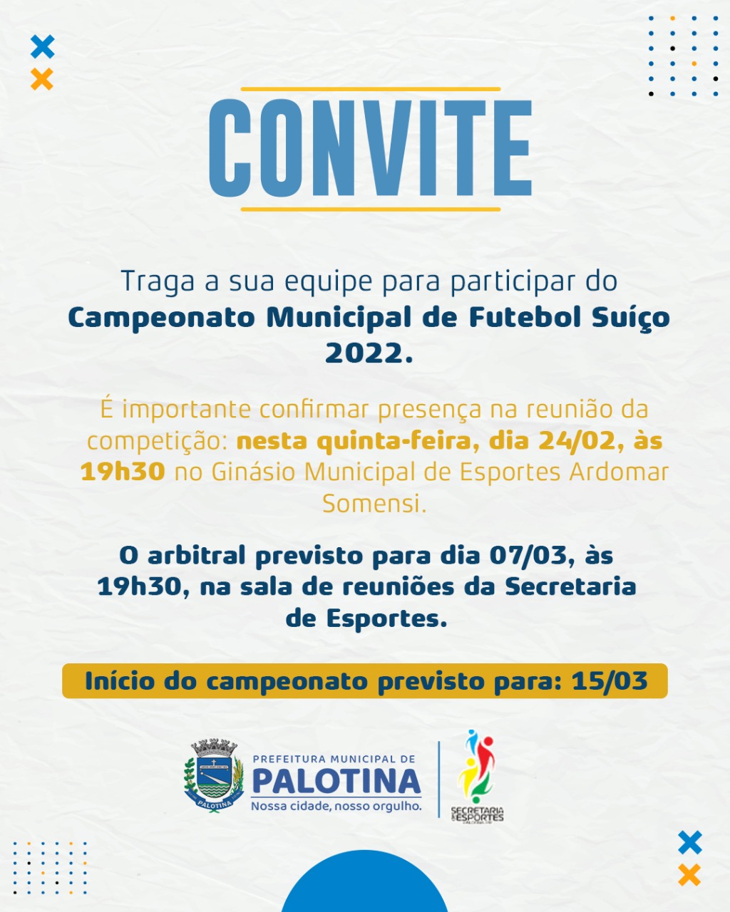 Convite da Secretaria Municipal de Esportes