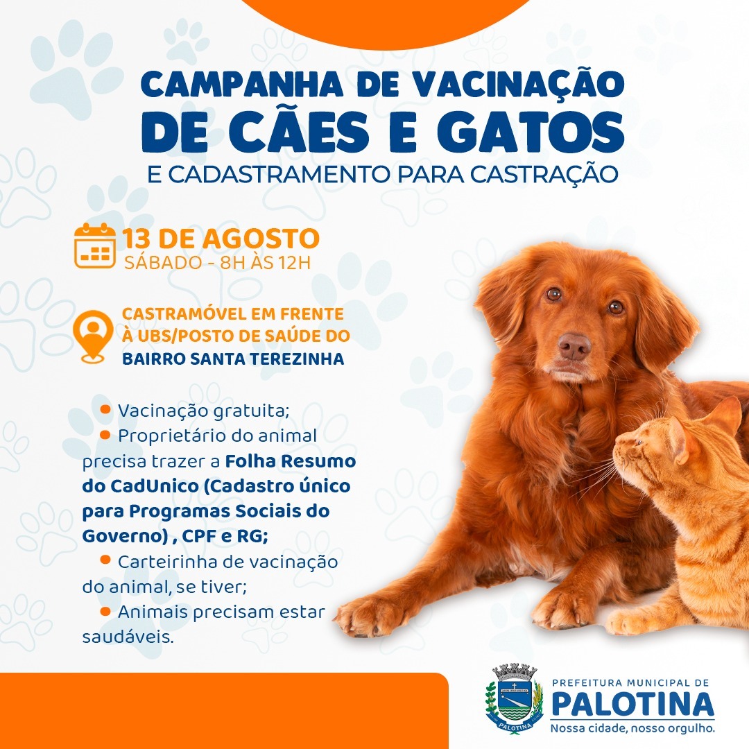 Campanha de vacinação de cães e  gatos e cadastramento para castração 