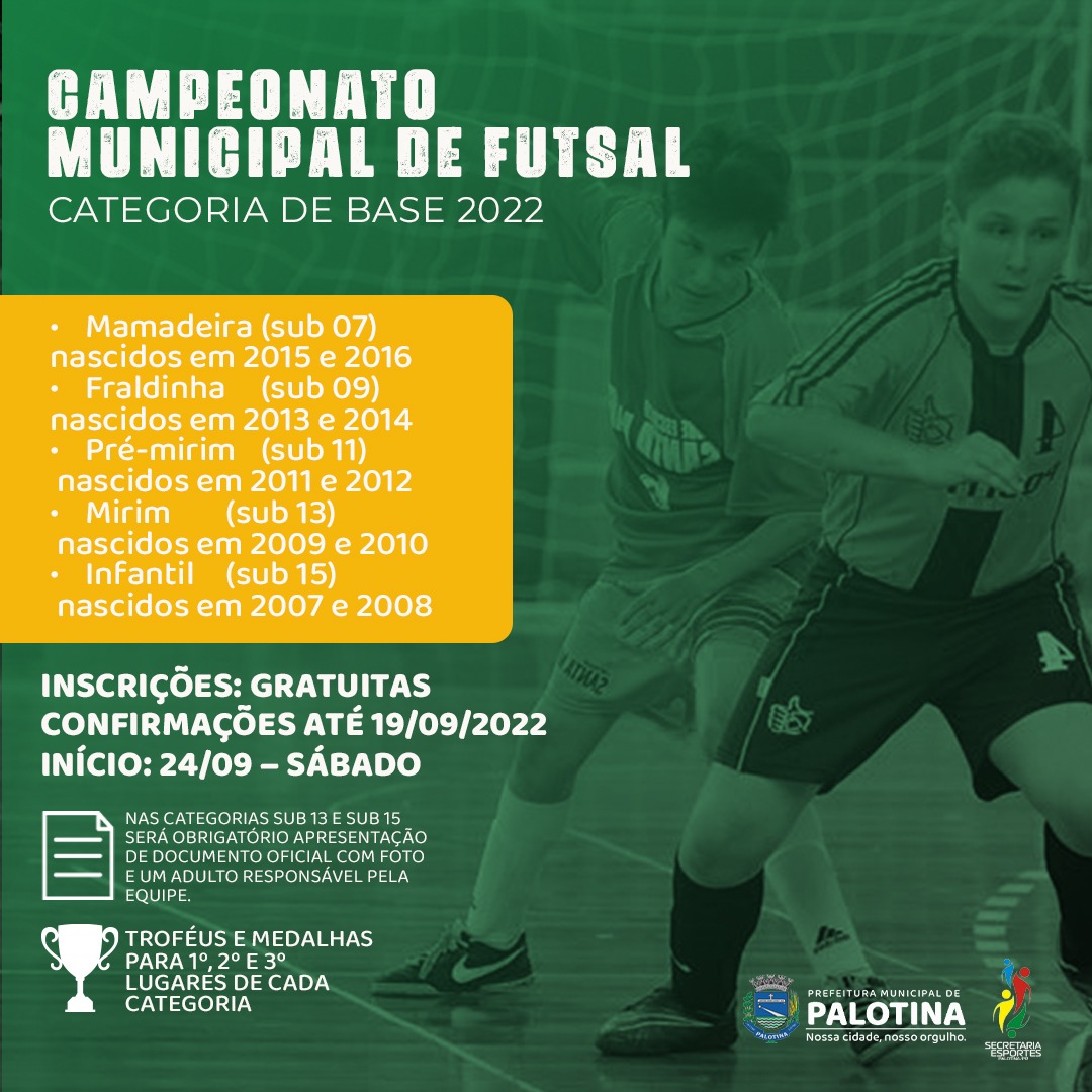 ESPORTE Campeonato Municipal de Futsal Categorias de Base - 2022 