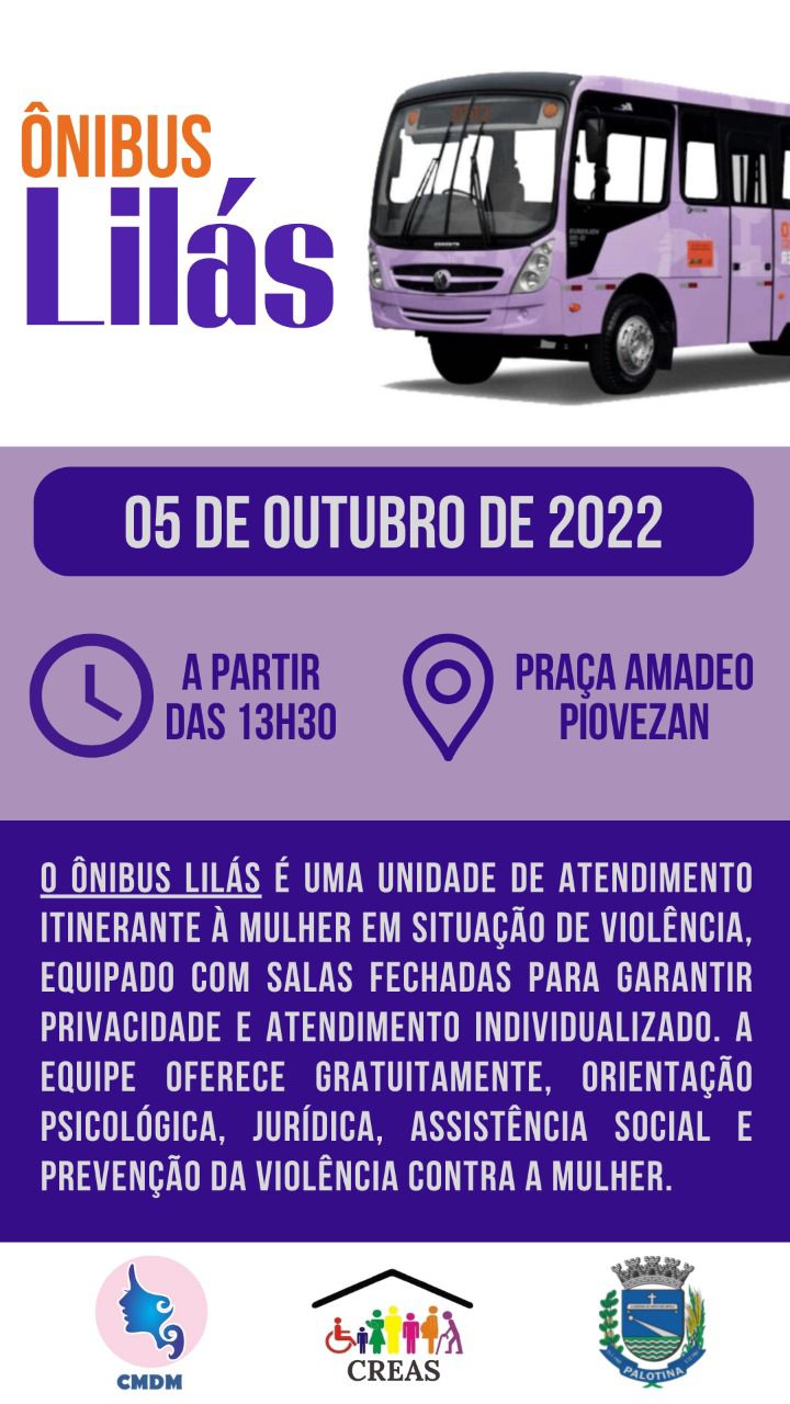‘MULHER, VIVER SEM VIOLÊNCIA’ Ônibus Lilás estará atendendo em Palotina na quarta-feira (5) 