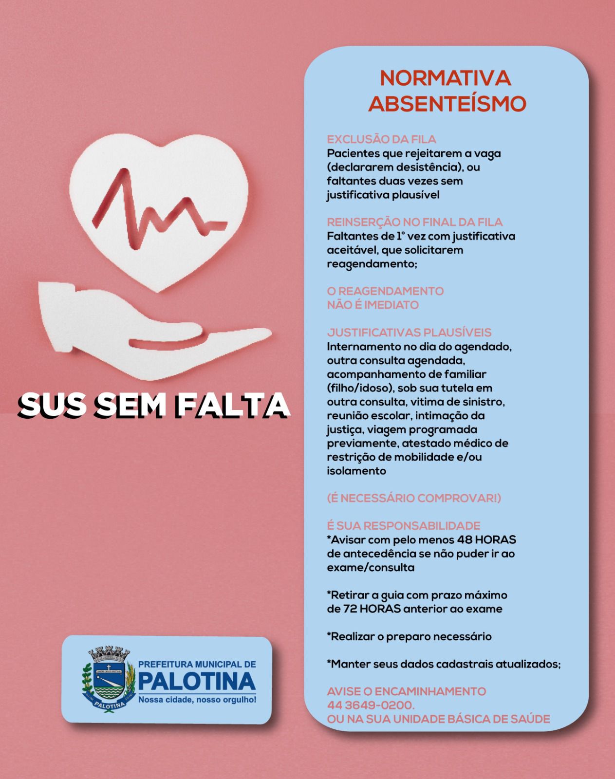 ‘SUS SEM FALTA’ Saúde de Palotina intensifica campanha contra o absenteísmo