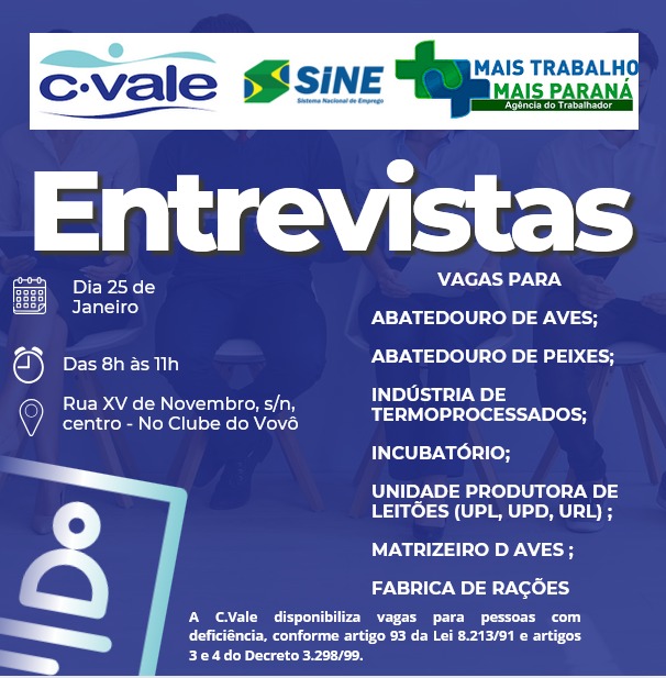 C.Vale terá entrevistas para vagas de emprego neste sábado